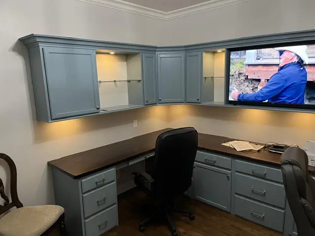 A second desk run in the same room, built and finished to match.